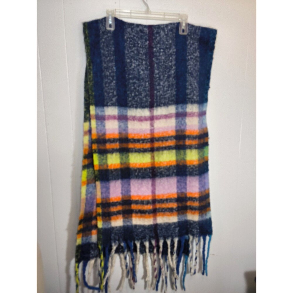 Steve Madden Women’s Multicolor Plaid Knit Acrylic Rectangle Scarf w/ Fringe
